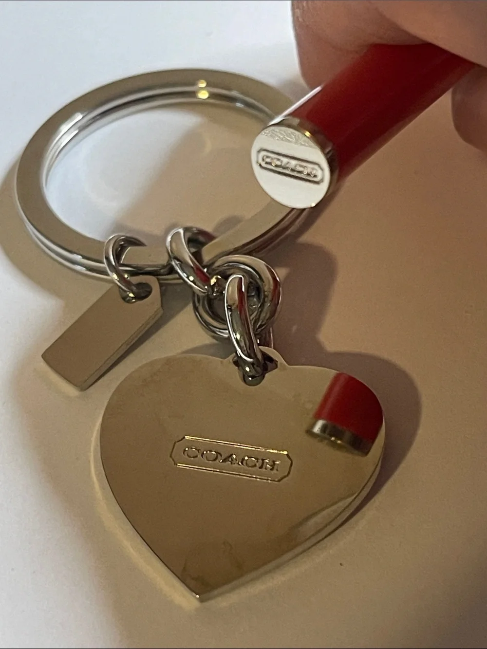 Coach Burnt Orange Heart Enamel Keyring and Coach Pen
